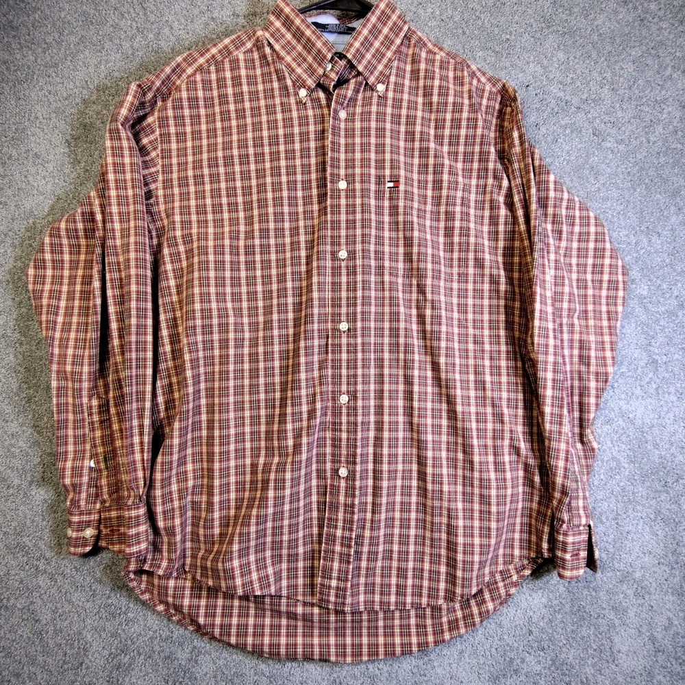 Tommy Hilfiger Men's Shirt S Red Plaid Button Down Long Sleeve Preppy Business